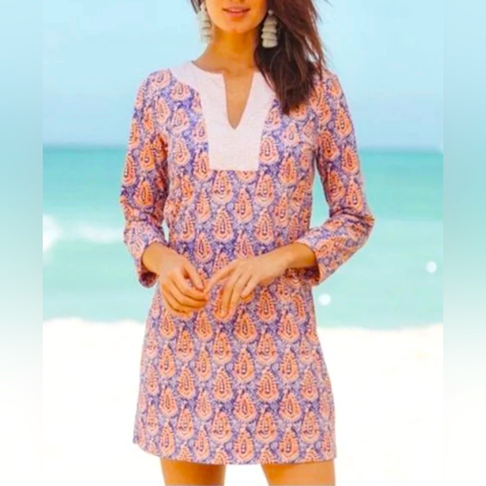 NWT Cabana Life Jaipur Print Sun Swim Beach Shift Coverup Dress 0X Blue Coral